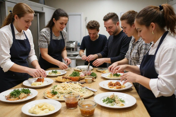 Group of people learning about healthy cooking, interactive and engaging